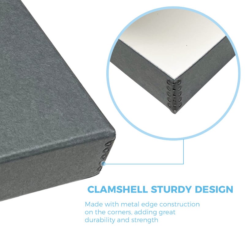 Lineco Folio Storage Box, Clamshell Design with Metal Edge. 16.5x20.5x1.75 Inches, Archival Boxboard, Preserve Photos, Cards, Magazines, Documents, Art, Ephemera, Family Records, Gray, Pack of 1 - Image 4